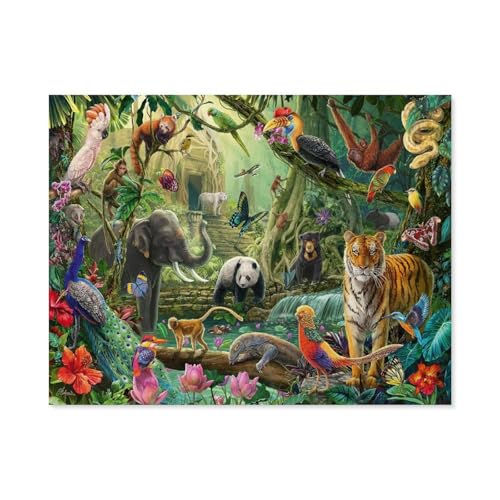 Puzzel Für Erwachsene Jigsaw Puzzle 1000，Bunte Tierwelt im Dschungel，DIY Papier Puzzle Einzigartiges Geschenk Wohnkultur Stil（38x26cm）-E69 von GSBRSNTS