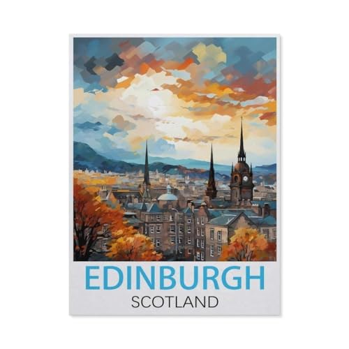 Puzzel Für Erwachsene Jigsaw Puzzle 1000，Edinburgh, Schottland Vintage-Reiseposter，DIY Holz Puzzle Einzigartiges Geschenk Wohnkultur Stil（75x50cm）-M2 von GSBRSNTS