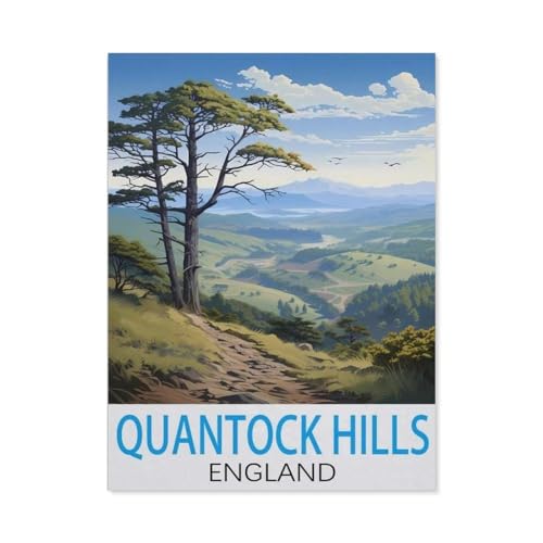 Puzzel Für Erwachsene Jigsaw Puzzle 1000，Quantock Hills, England Vintage-Reiseposter，DIY Holz Puzzle Einzigartiges Geschenk Wohnkultur Stil（75x50cm）-J10 von GSBRSNTS
