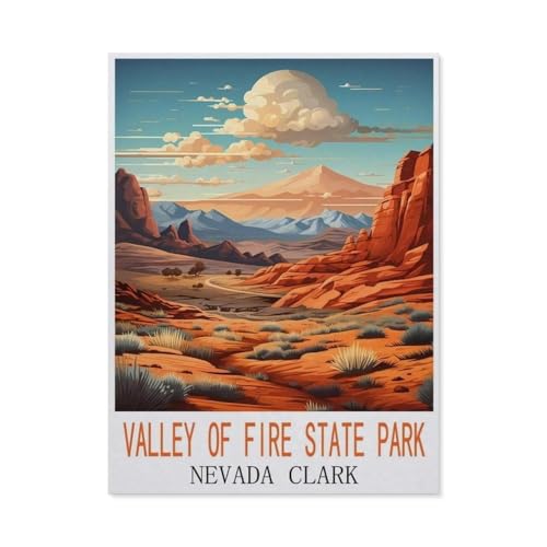 Puzzel Für Erwachsene Jigsaw Puzzle 1000，Valley-of-Fire-State-Park, Nevada (Clark) Vintage-Reiseposter，DIY Papp Puzzle Einzigartiges Geschenk（75x50cm）-M66 von GSBRSNTS