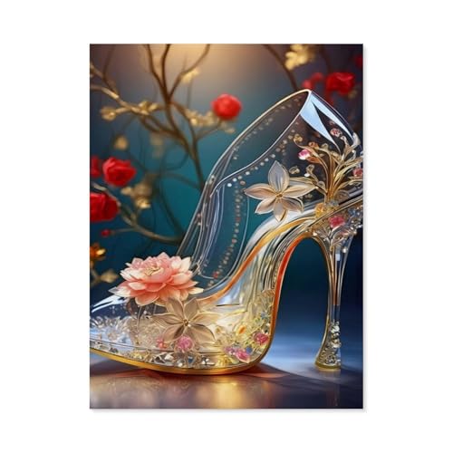 Puzzle，Gläserner Pumps mit goldenen Verzierungen, Kristallen und Einer rosa Seerose，Für Kinder Und Erwachsene Holz Personalisiertes Puzzle-Spaß-Spiel 1000pcs（75x50cm）-AG45 von GSBRSNTS