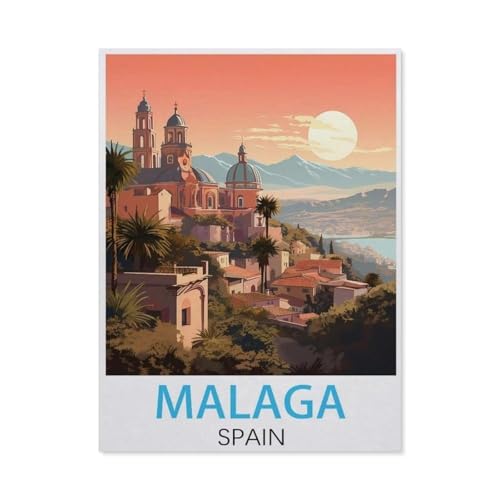 Puzzle，Málaga, Spanien Vintage-Reiseposter，Für Kinder Und Erwachsene Holz Personalisiertes Puzzle-Spaß-Spiel 1000pcs（75x50cm）-H54 von GSBRSNTS