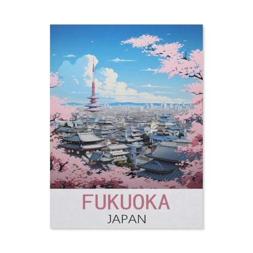 Puzzle 1000 Stück，Fukuoka Japan Vintage-Reiseplakat，Für Holz Erwachsene Spielzeug Dekompression Spiel（75x50cm）-N36 von GSBRSNTS