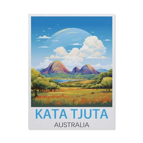Puzzle 1000 Stück，Kata Tjuta, Australien Vintage-Reiseposter，Für Holz Erwachsene Spielzeug Dekompression Spiel（75x50cm）-L14 von GSBRSNTS