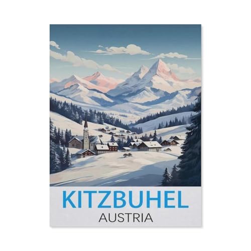 Puzzle 1000 Stück，Kitzbühel, Österreich Vintage-Reiseposter，Für Holz Erwachsene Spielzeug Dekompression Spiel（75x50cm）-I95 von GSBRSNTS