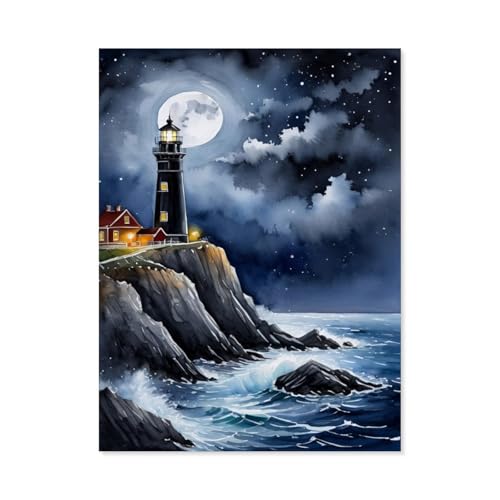 Puzzle 1000 Stück，Leuchtturm im Mondlicht，Für Holz Erwachsene Spielzeug Dekompression Spiel（75x50cm）-Z80 von GSBRSNTS