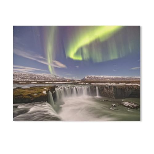 Puzzle 1000 Stück，Nordlicht über dem Godafoss Wasserfall in Island，Für Holz Erwachsene Spielzeug Dekompression Spiel（75x50cm）-AF67 von GSBRSNTS