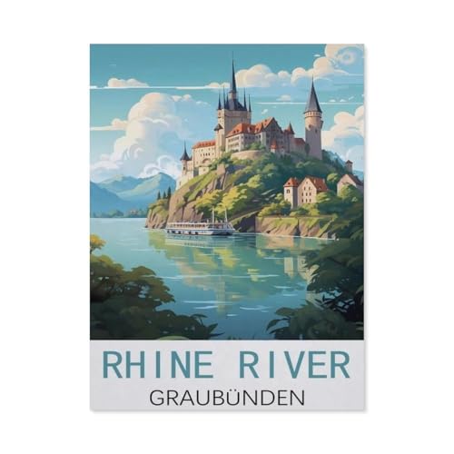 Puzzle 1000 Stück，Rhein, Graubünden Vintage-Reiseposter，Holz Kinderspielzeug Dekompression Spiel（75x50cm）-H37 von GSBRSNTS