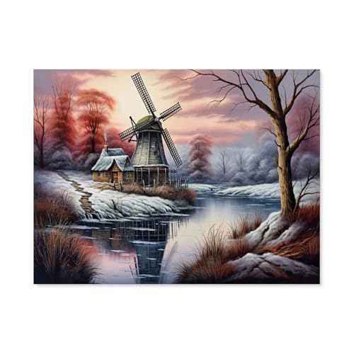 Puzzle 1000 Stück，Windmühle im ersten Frost，Für Papier Erwachsene Spielzeug Dekompression Spiel（38x26cm）-AH16 von GSBRSNTS