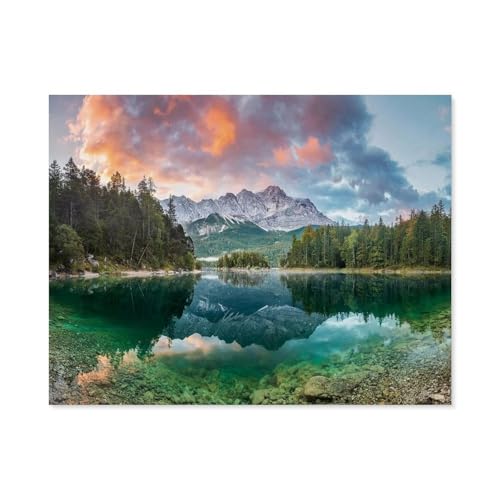 Puzzle 1000 Stück，Zugspitze am Eibsee，Papier Kinderspielzeug Dekompression Spiel（38x26cm）-A4 von GSBRSNTS