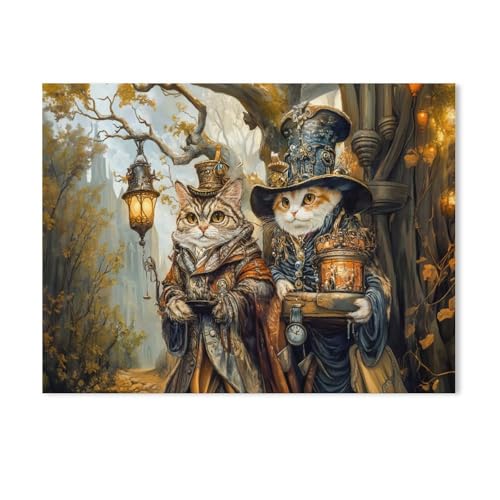 Puzzle 1000 Stück，Zwei Katzen unter dem Märchenbaum im Steampunk，Für Holz Erwachsene Spielzeug Dekompression Spiel（75x50cm）-AC2 von GSBRSNTS