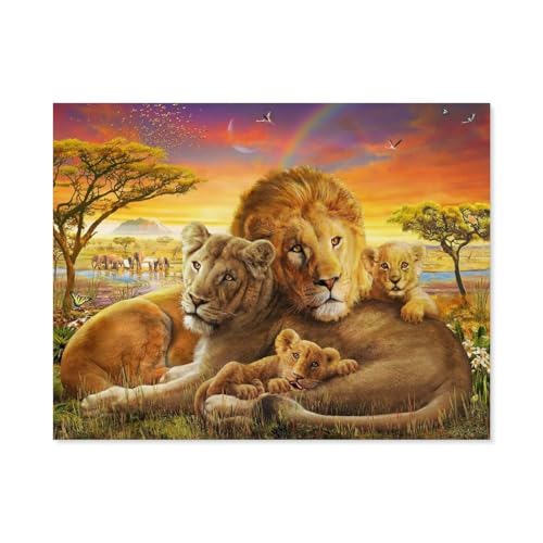Puzzle 1000 Teile，Kuschelnde Löwenfamilie，Papier Kinder Wiedergeboren Dekompressionsspiel（38x26cm）-E58 von GSBRSNTS