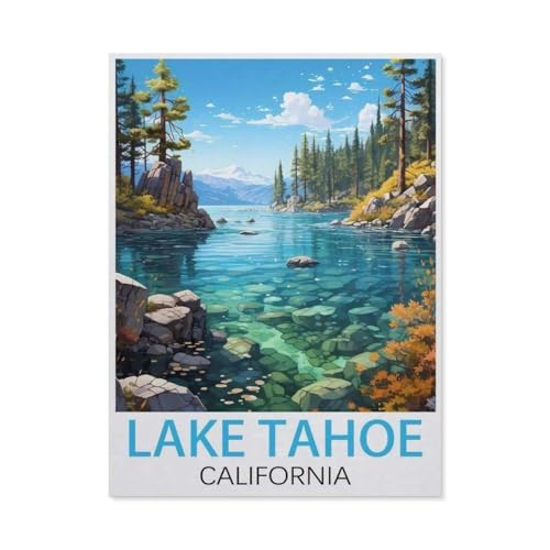 Puzzle 1000 Teile，Lake Tahoe, Kalifornien Vintage-Reiseposter，Papier Kinder Wiedergeboren Dekompressionsspiel（38x26cm）-M64 von GSBRSNTS