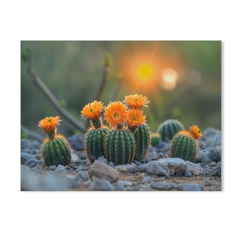 Puzzle 1000 Teile，Orange blühende Kakteen，Papier Adult Toys Dekompressionsspiel（38x26cm）-AC76 von GSBRSNTS