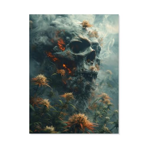 Puzzle 1000 Teile，Totenkopf im Rauch der Cannabisblüten，Papier Adult Toys Dekompressionsspiel（50x70cm）-AF68 von GSBRSNTS