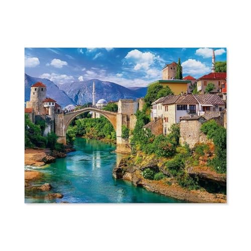 Puzzle 1000 Teile ，Alte Brücke in Mostar, Bosnien und Herzegowina，Klassische Puzzle Teenager Jungen Mädchen Puzzle DIY Moderne Wohnkultur Einzigartiges Geschenk Intellektuelles Spiel（38x26cm）-D41 von GSBRSNTS
