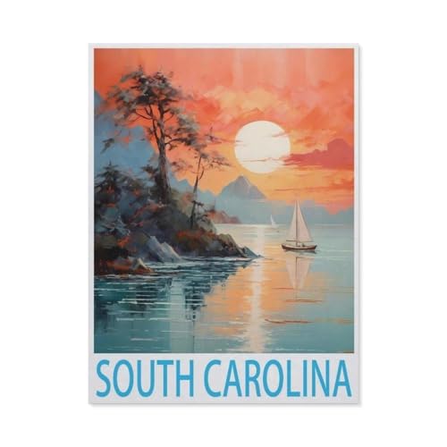 Puzzle 1000 Teile Erwachsene，South Carolina Vintage-Reiseposter，Papier Puzzle（38x26cm）-M76 von GSBRSNTS