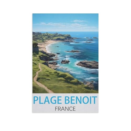Puzzle 1000 Teile Landschaft Erwachsene Puzzle Holz Puzzle 3D Klassisches Puzzle，Plage Benoit, Frankreich，DIY Moderne Kunst Hauptdekor（75x50cm）-AM48 von GSBRSNTS
