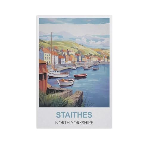 Puzzle 1000 Teile Landschaft Erwachsene Puzzle Holz Puzzle 3D Klassisches Puzzle，Staithes, North Yorkshire，DIY Moderne Kunst Hauptdekor（75x50cm）-AN21 von GSBRSNTS