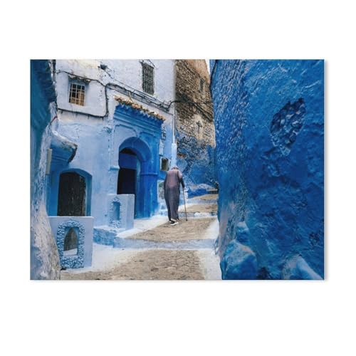 Puzzle 1000 Teile Papier，Chefchaouen, eine Stadt im Norden Marokkos，Dekompression Der Erwachsenen，Kinderpuzzle Spiele Ab 8 Jahren, Spielzeug Für Mädchen Jungen Teenager（38x26cm）-Y62 von GSBRSNTS