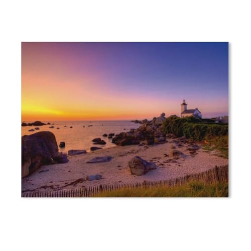 Puzzle 1000 Teile Papier，Der Leuchtturm von Pontusval in der Region Finistére bei Sonnenuntergang，Kinderpuzzle Spiele Ab 8 Jahren, Spielzeug Für Mädchen Jungen Teenager（38x26cm）-AB57 von GSBRSNTS