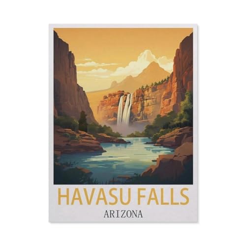 Puzzle 1000 Teile Papier，Havasu Falls, Arizona Vintage-Reiseposter，Dekompression Der Erwachsenen，Kinderpuzzle Spiele Ab 8 Jahren, Spielzeug Für Mädchen Jungen Teenager（38x26cm）-J96 von GSBRSNTS