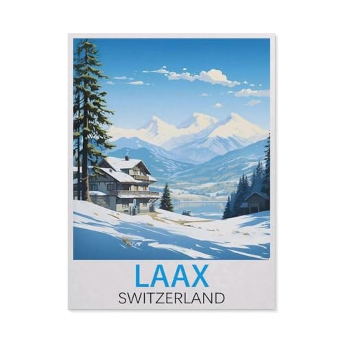 Puzzle 1000 Teile Papier，Laax, Schweiz Vintage-Reiseposter，Dekompression Der Erwachsenen，Kinderpuzzle Spiele Ab 8 Jahren, Spielzeug Für Mädchen Jungen Teenager（38x26cm）-J23 von GSBRSNTS