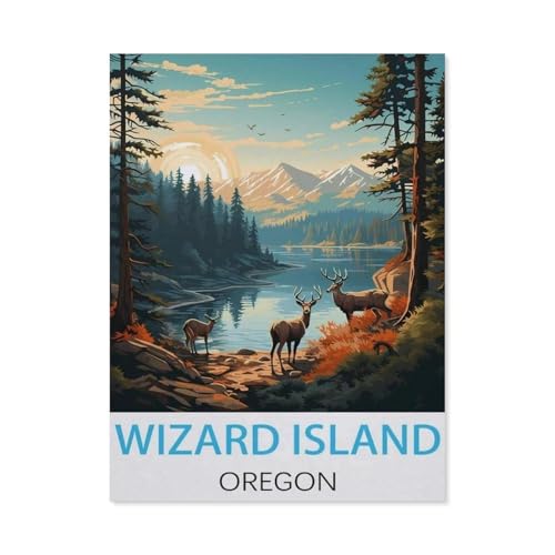 Puzzle 1000 Teile Papier，Wizard Island, Oregon Vintage-Reiseposter，Dekompression Der Erwachsenen，Kinderpuzzle Spiele Ab 8 Jahren, Spielzeug Für Mädchen Jungen Teenager（38x26cm）-M88 von GSBRSNTS