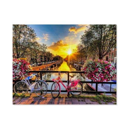 Puzzle 1000 Teile für Erwachsene，Amsterdam,Canals Flowers Bicybles，Puzzle Teenager Jungen Mädchen Puzzle Schwieriges, Herausforderndes Puzzle für Partyspiele（38x26cm）-B93 von GSBRSNTS