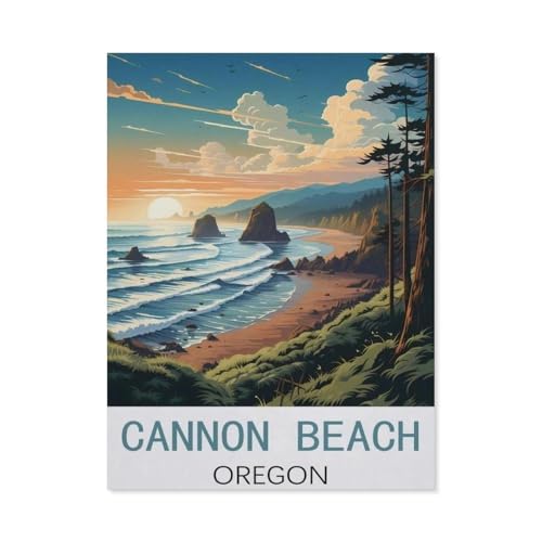 Puzzle 1000 Teile für Erwachsene，Cannon Beach, Oregon Vintage-Reiseposter， Teenager Jungen Mädchen Puzzle DIY Moderne Wohnkultur Einzigartiges Geschenk Intellektuelles Spiel（38x26cm）-H12 von GSBRSNTS