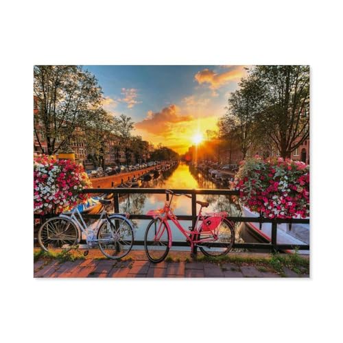 Puzzle 1000 Teile für Erwachsene，Fahrräder in Amsterdam，Puzzle Teenager Jungen Mädchen Puzzle Schwieriges, Herausforderndes Puzzle für Partyspiele（38x26cm）-A1 von GSBRSNTS