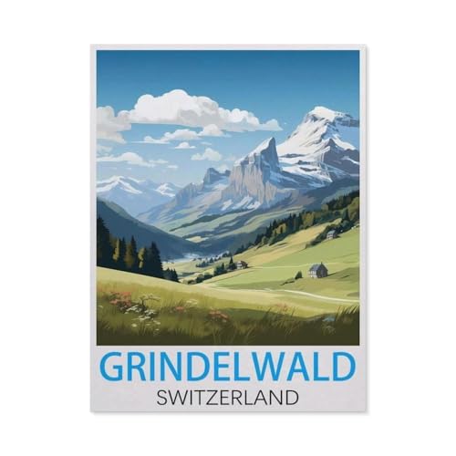 Puzzle 1000 Teile für Erwachsene，Grindelwald, Schweiz Vintage-Reiseposter， Teenager Jungen Mädchen Puzzle DIY Moderne Wohnkultur Einzigartiges Geschenk Intellektuelles Spiel（38x26cm）-I58 von GSBRSNTS