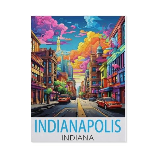 Puzzle 1000 Teile für Erwachsene，Indianapolis, Indiana Vintage-Reiseposter， Teenager Jungen Mädchen Puzzle DIY Moderne Wohnkultur Einzigartiges Geschenk Intellektuelles Spiel（38x26cm）-H85 von GSBRSNTS