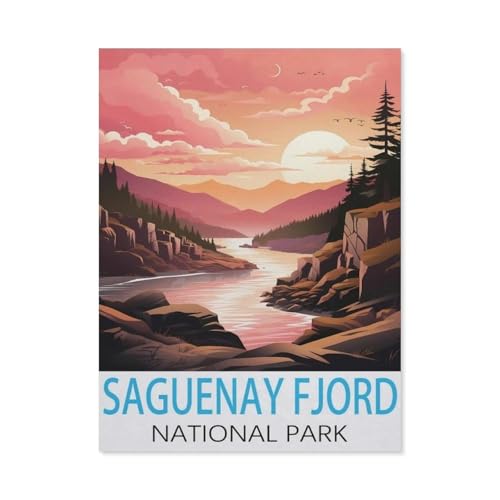 Puzzle 1000 Teile für Erwachsene，Saguenay-Fjord-Nationalpark Vintage-Reiseposter， Teenager Jungen Mädchen Puzzle DIY Moderne Wohnkultur Einzigartiges Geschenk Intellektuelles Spiel（75x50cm）-J28 von GSBRSNTS