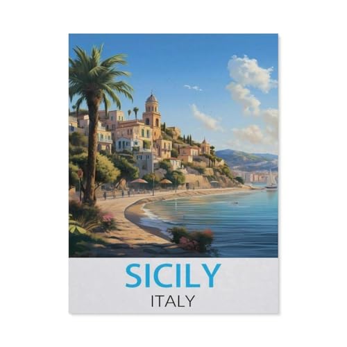 Puzzle 1000 Teile für Erwachsene，Sizilien, Italien Vintage-Reiseposter， Teenager Jungen Mädchen Puzzle DIY Moderne Wohnkultur Einzigartiges Geschenk Intellektuelles Spiel（38x26cm）-M93 von GSBRSNTS