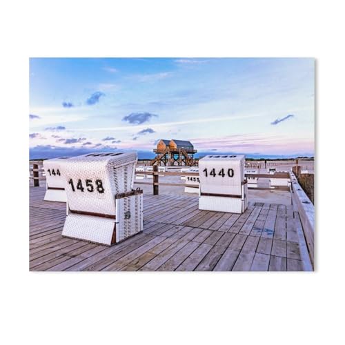 Puzzle 1000 Teile für Erwachsene，Strand von St. Peter-Ording in der blauen Stunde，Teenager Jungen Mädchen Puzzle DIY Moderne Wohnkultur Einzigartiges Geschenk Intellektuelles Spiel（38x26cm）-AD8 von GSBRSNTS