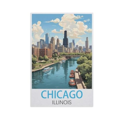 Puzzle Für Erwachsene 1000 Teile DIY Holz Puzzles Erwachsene Kinder Puzzle Klassisches Puzzle，Chicago, Illinois，1000 Teile Puzzle Geschenke Für Liebhaber Oder Freunde（75x50cm）-AL71 von GSBRSNTS