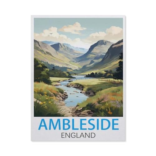 Puzzles 1000 Stück Holz Montage Bild，Ambleside, England Vintage-Reiseposter，Filmplakat Für Erwachsene Spiele Lernspielzeug（75x50cm）-I88 von GSBRSNTS