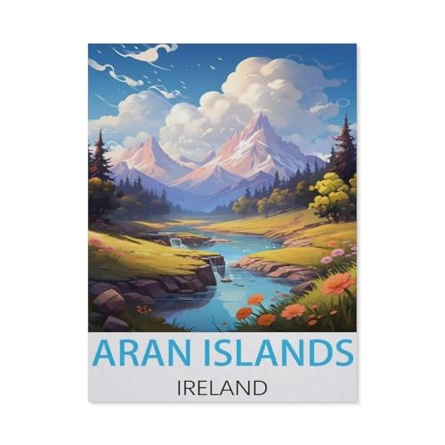 Puzzles 1000 Stück Holz Montage Bild，Aran-Inseln, Irland Vintage-Reiseposter，Erwachsene Spiele Lernspielzeug（75x50cm）-K32 von GSBRSNTS