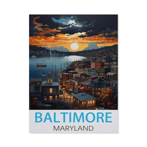 Puzzles 1000 Stück Holz Montage Bild，Baltimore, Maryland Vintage-Reiseposter，Filmplakat Für Erwachsene Spiele Lernspielzeug（75x50cm）-K34 von GSBRSNTS