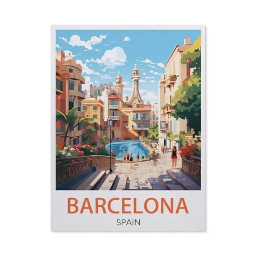 Puzzles 1000 Stück Holz Montage Bild，Barcelona, Spanien，Filmplakat Für Erwachsene Spiele Lernspielzeug（75x50cm）-T89 von GSBRSNTS
