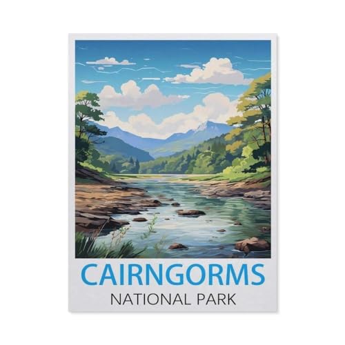 Puzzles 1000 Stück Holz Montage Bild，Cairngorms-Nationalpark Vintage-Reiseposter，Erwachsene Spiele Lernspielzeug（75x50cm）-I13 von GSBRSNTS