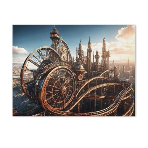 Puzzles 1000 Stück Holz Montage Bild，Dampfgetriebene Achterbahn，Erwachsene Spiele Lernspielzeug（75x50cm）-AB20 von GSBRSNTS