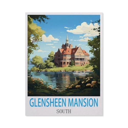 Puzzles 1000 Stück Holz Montage Bild，Glensheen Mansion, Süden Vintage-Reiseposter，Erwachsene Spiele Lernspielzeug（75x50cm）-J59 von GSBRSNTS