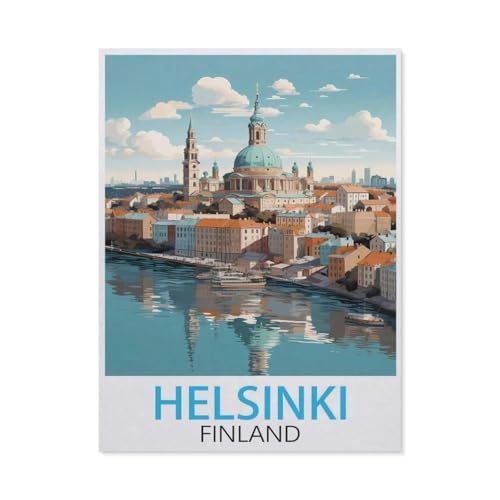 Puzzles 1000 Stück Holz Montage Bild，Helsinki, Finnland Vintage-Reiseposter，Erwachsene Spiele Lernspielzeug（75x50cm）-L78 von GSBRSNTS