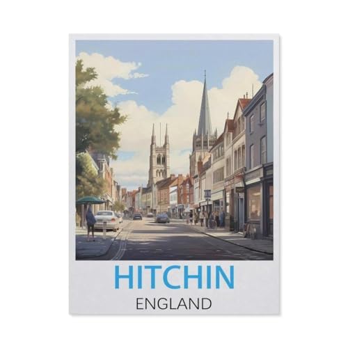 Puzzles 1000 Stück Holz Montage Bild，Hitchin, England Vintage-Reiseposter，Erwachsene Spiele Lernspielzeug（75x50cm）-L5 von GSBRSNTS