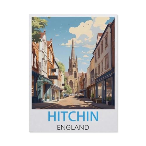 Puzzles 1000 Stück Holz Montage Bild，Hitchin, England Vintage-Reiseposter，Filmplakat Für Erwachsene Spiele Lernspielzeug（75x50cm）-L7 von GSBRSNTS