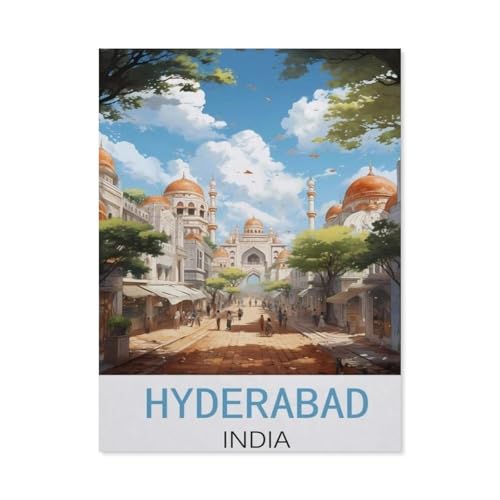 Puzzles 1000 Stück Holz Montage Bild，Hyderabad, Indien Vintage-Reiseposter，Erwachsene Spiele Lernspielzeug（75x50cm）-H40 von GSBRSNTS