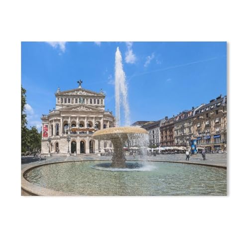 Puzzles 1000 Stück Holz Montage Bild，Opernplatz mit der Alten Oper und dem Lucae-Brunnen，Erwachsene Spiele Lernspielzeug（75x50cm）-AA47 von GSBRSNTS