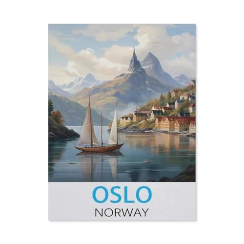 Puzzles 1000 Stück Holz Montage Bild，Oslo, Norwegen Vintage-Reiseposter，Filmplakat Für Erwachsene Spiele Lernspielzeug（75x50cm）-H42 von GSBRSNTS